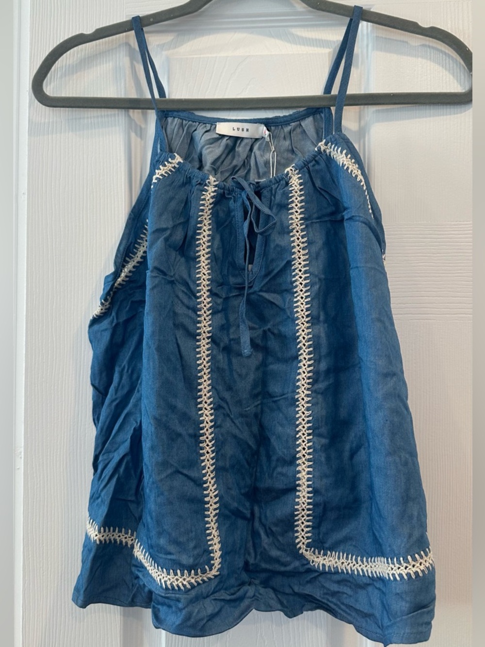 Lush Blue Tie-Front Embroidered Cami